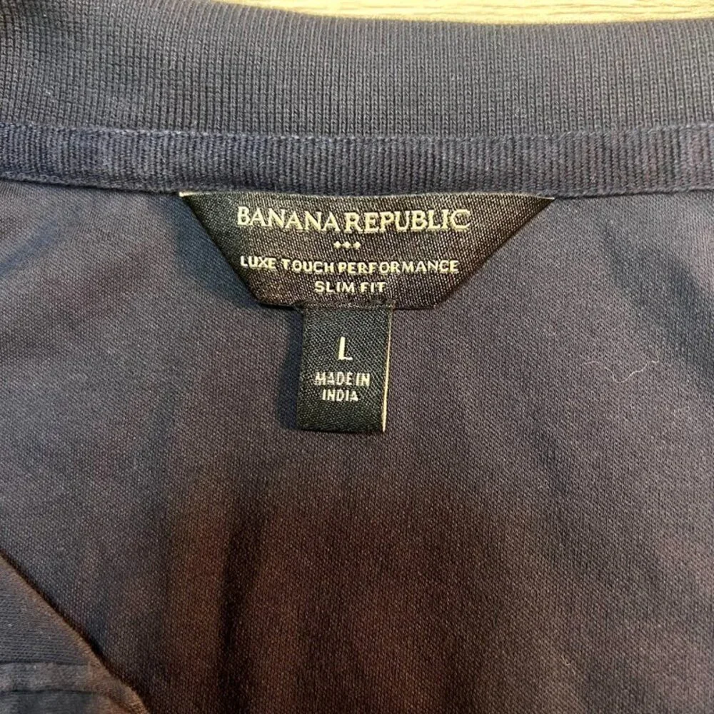 Banana Republic - Polo Shirt Men's L Navy Blue Short Sleeve 2 Button Collar